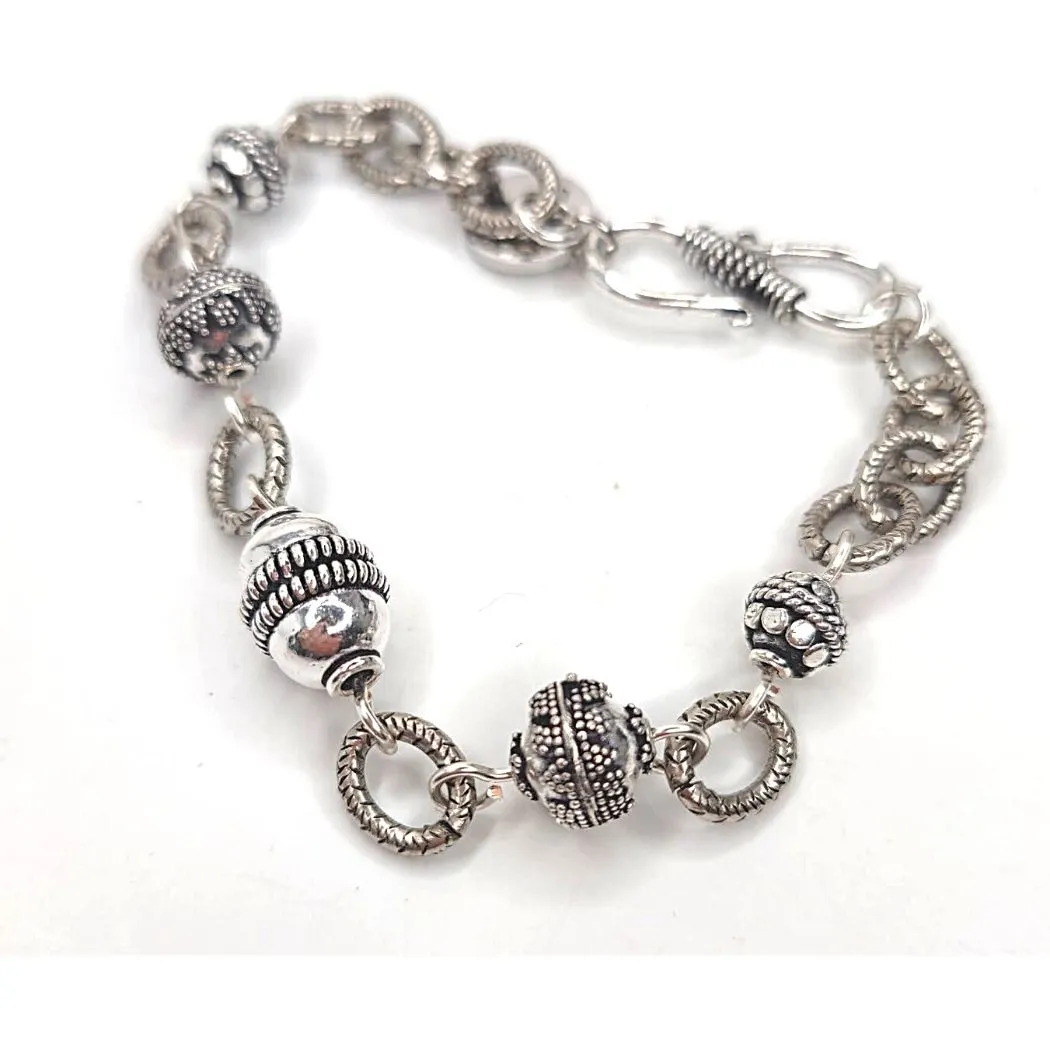 Bali Style Sterling Silver Beaded Bracelet