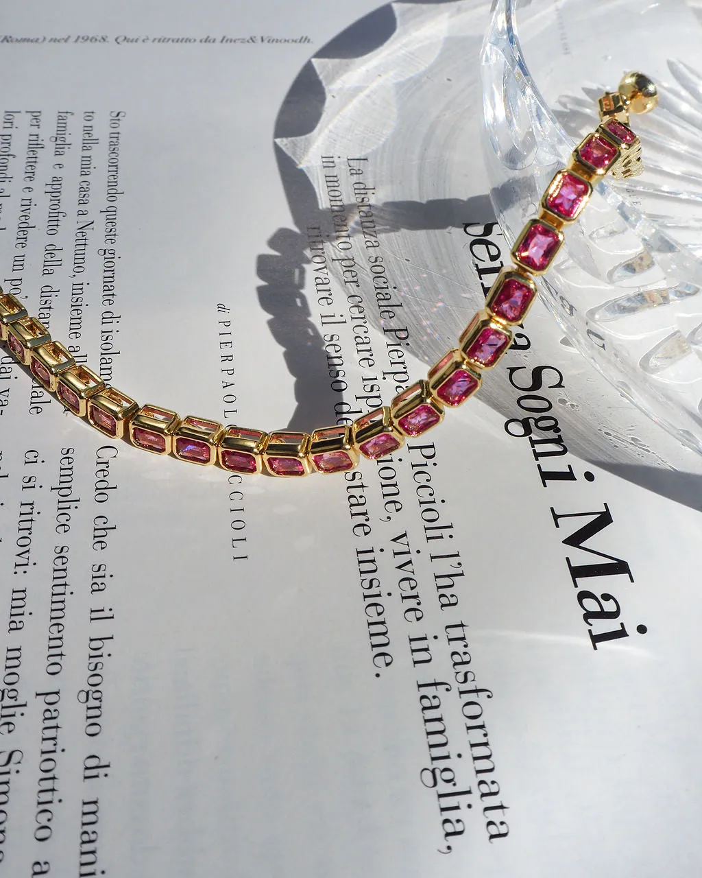 Bezel Emerald Ballier Bracelet- Pink- Gold