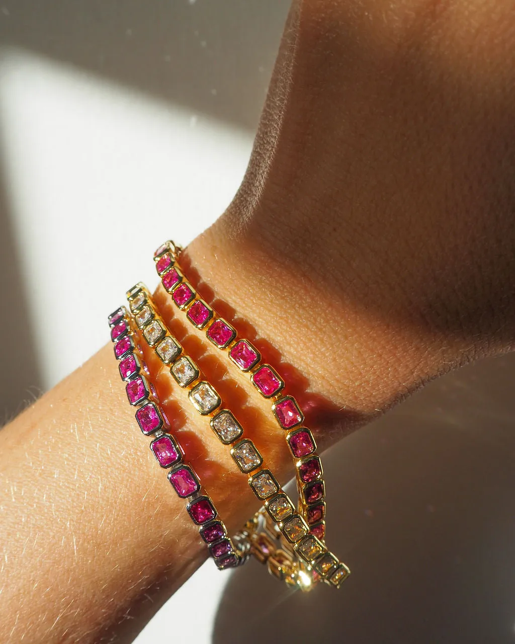 Bezel Emerald Ballier Bracelet- Pink- Gold