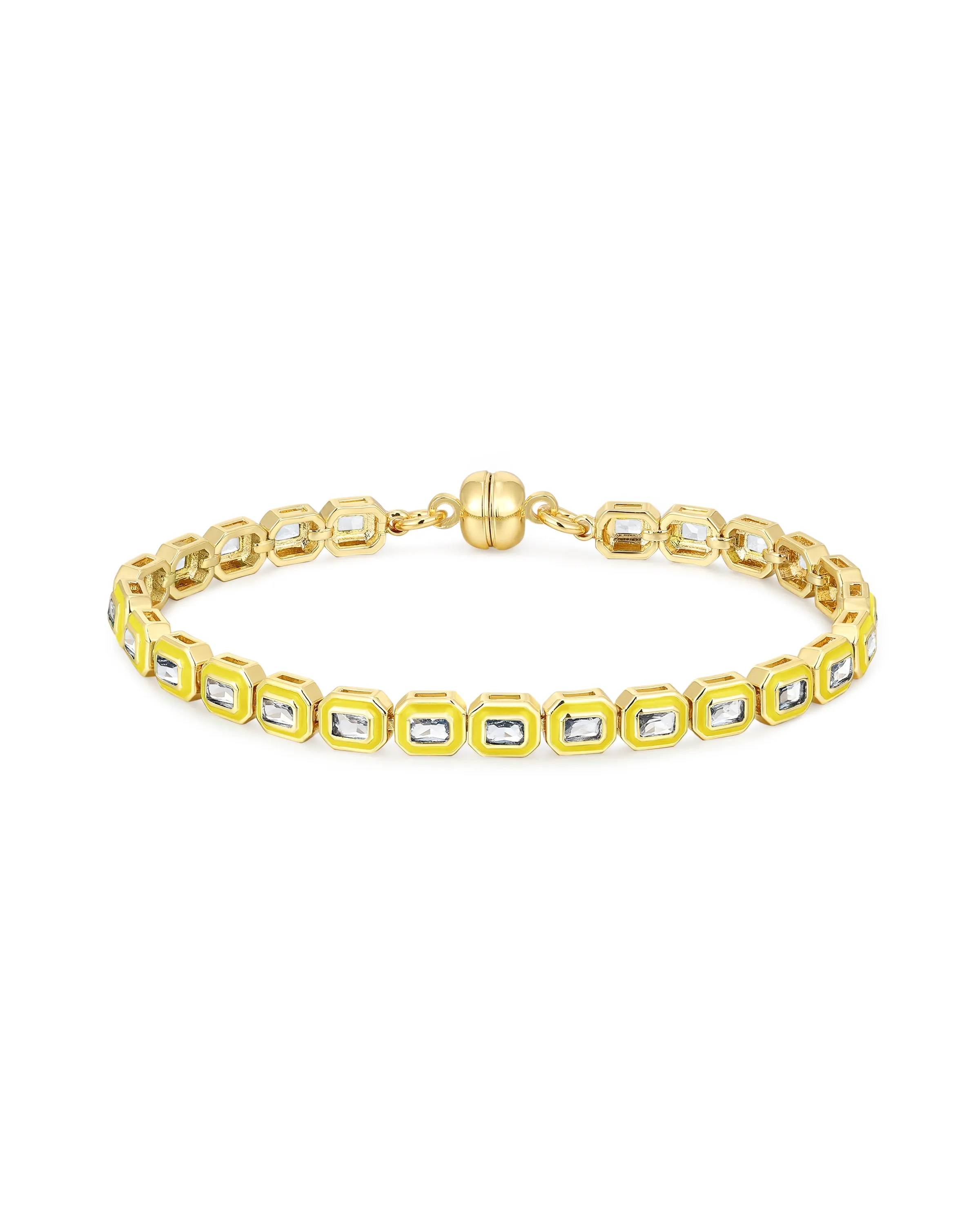 Bezel Emerald Ballier Tennis Bracelet-Neon Yellow- Gold