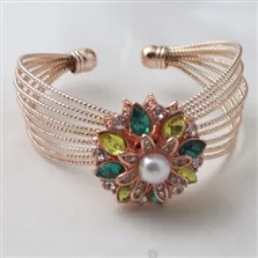 Big Rose Gold Cuff Bracelet with Multi-colored Crystal Accent