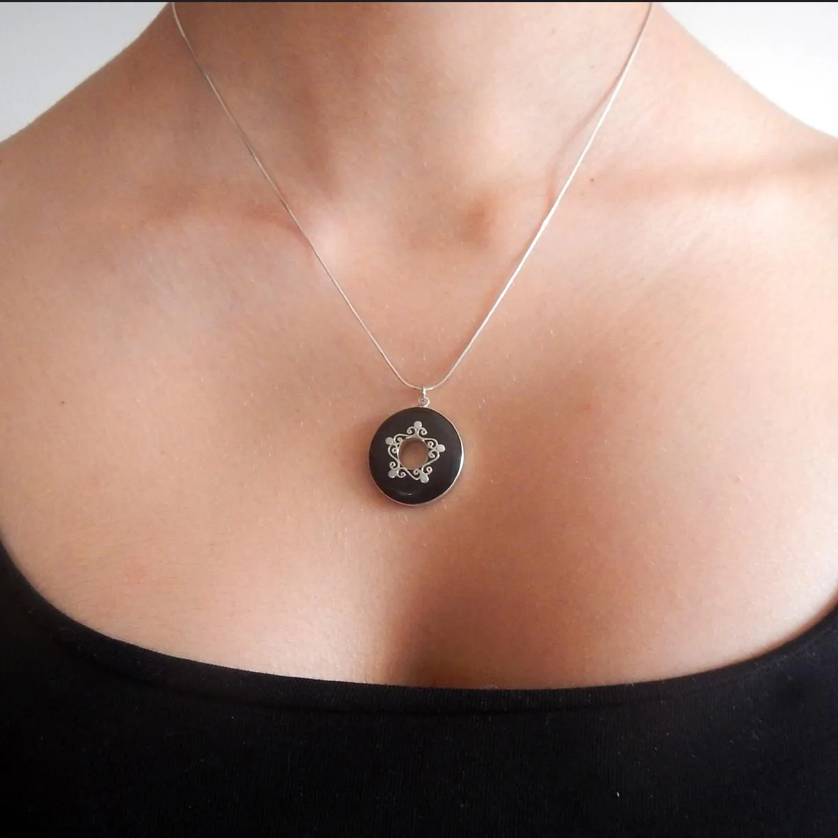 Black Flower Onyx Necklace