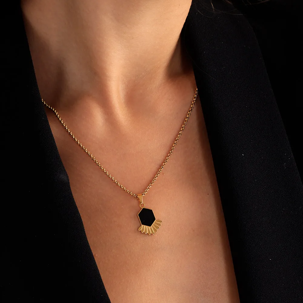 Black Onyx Honeycomb Bee Pendant