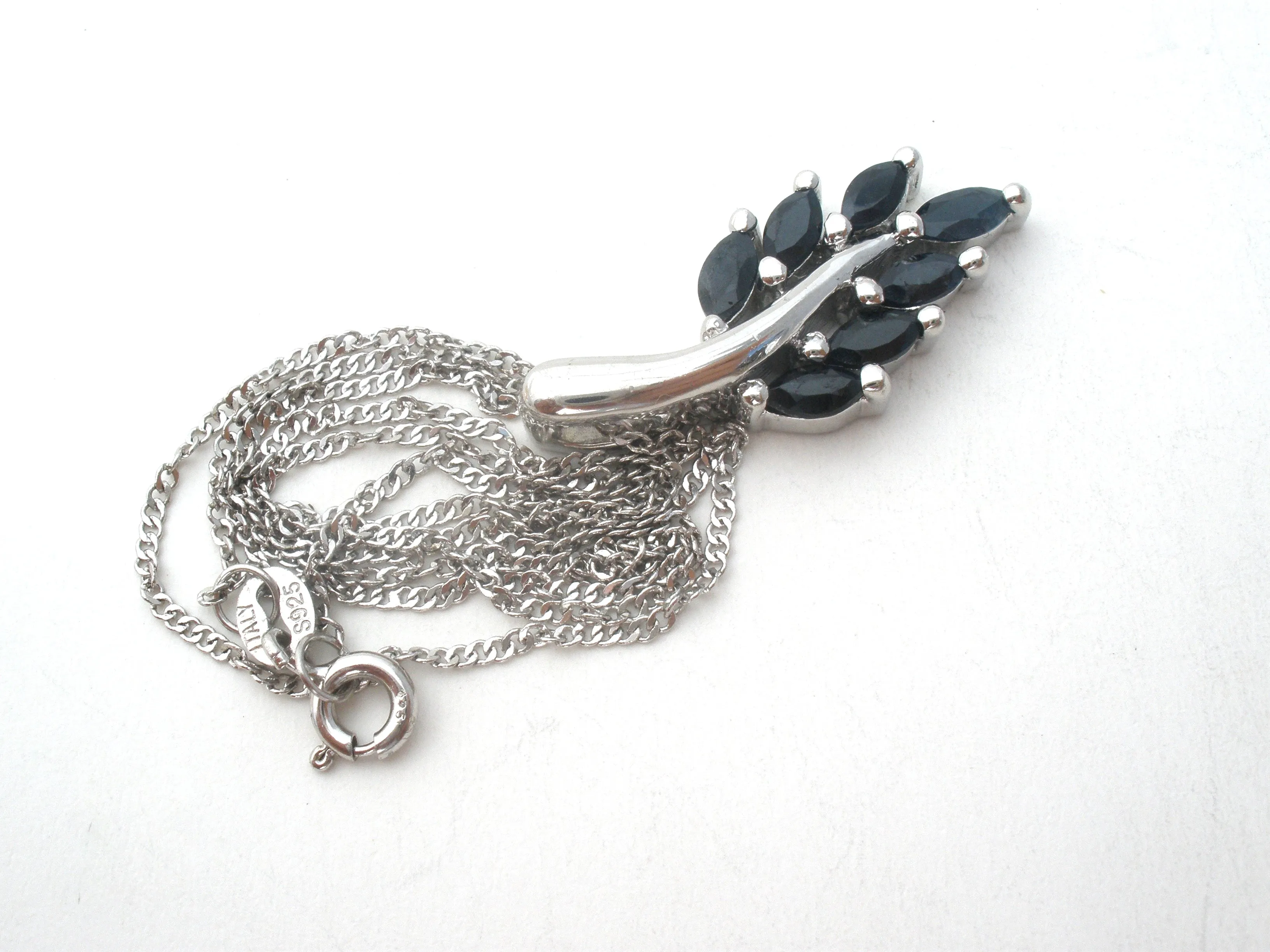 Black Onyx Leaf Necklace Sterling Silver