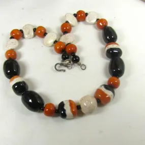 Black, Rust and Cream Kazuri  Necklace