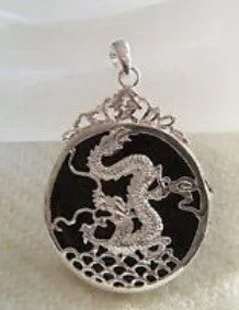 Black  Silver Dragon Fortune Pendant & Necklace