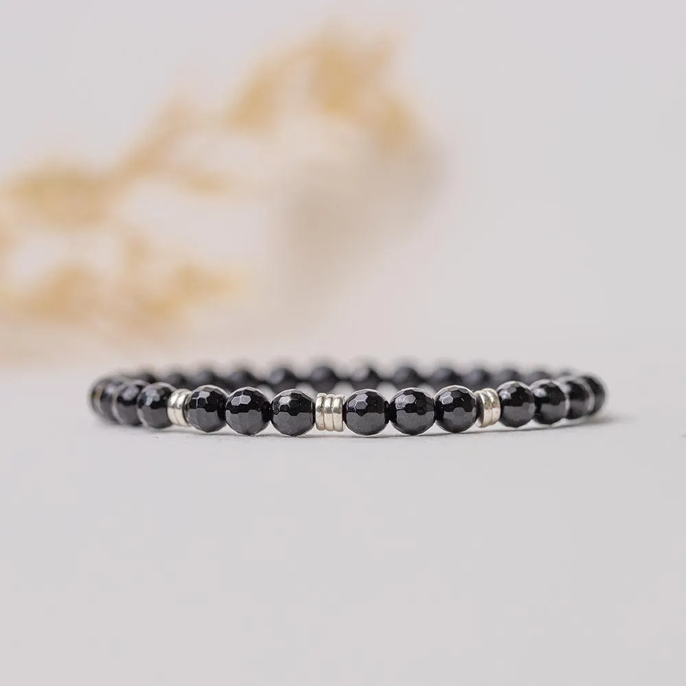 Black Tourmaline Faceted Gemstone Bracelet 6mm