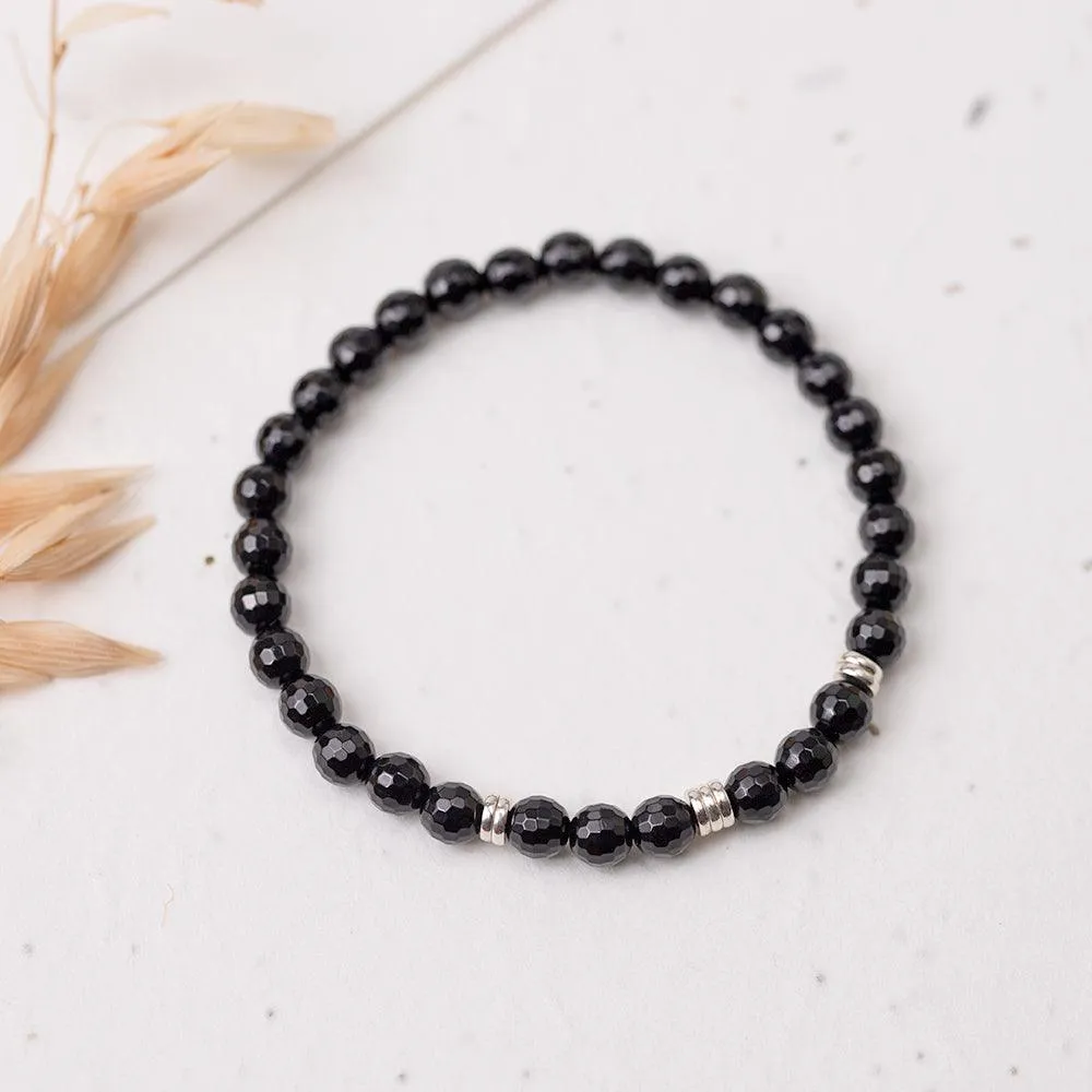 Black Tourmaline Faceted Gemstone Bracelet 6mm