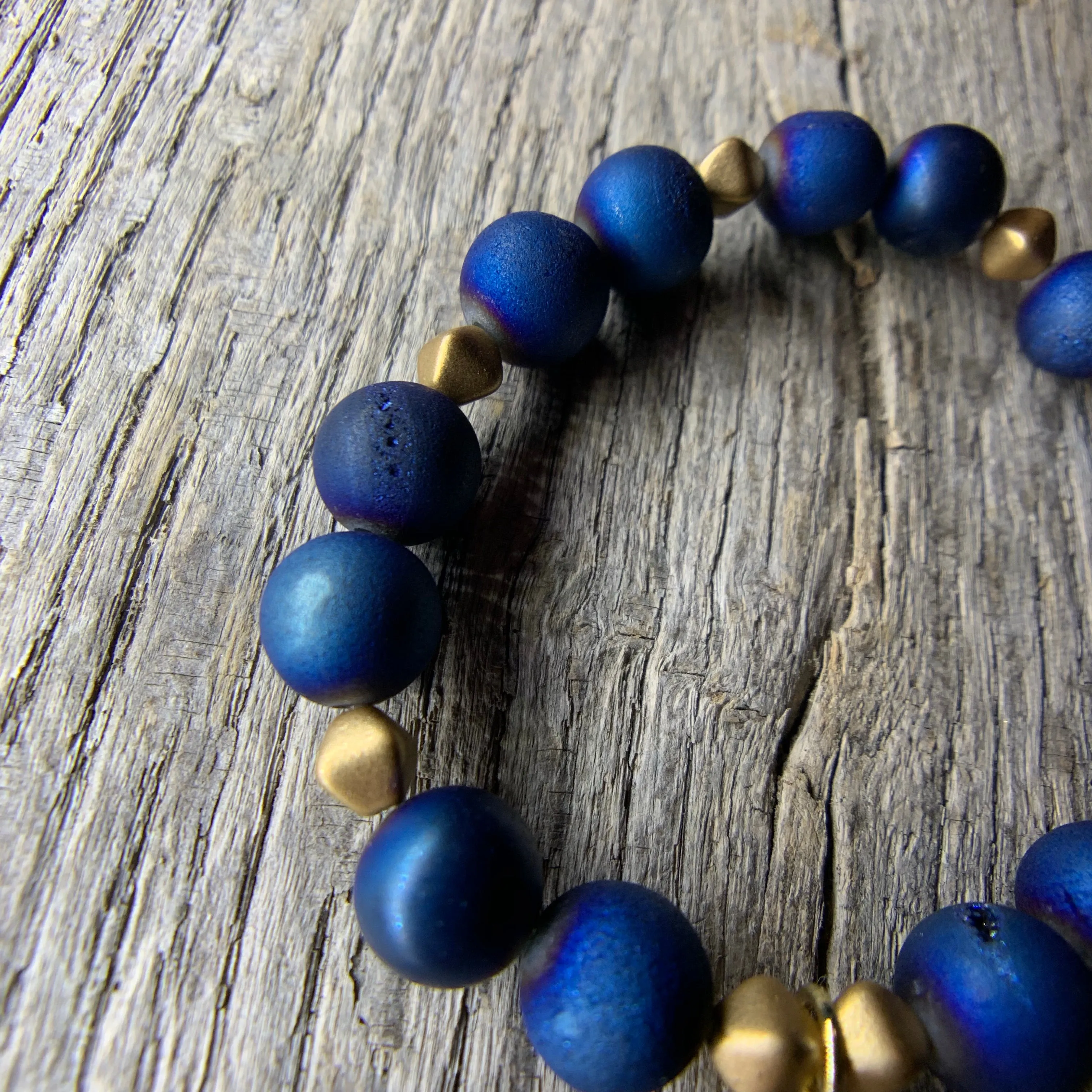 Blue & Gold Beaded Bracelet with Gold Star Charm