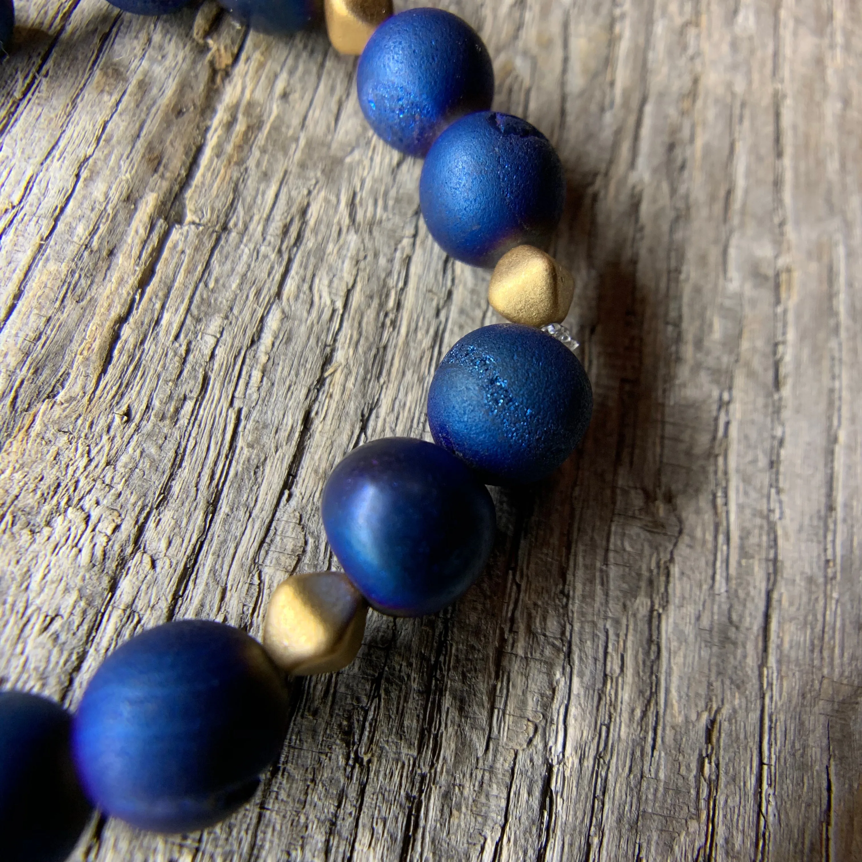 Blue & Gold Beaded Bracelet with Gold Star Charm