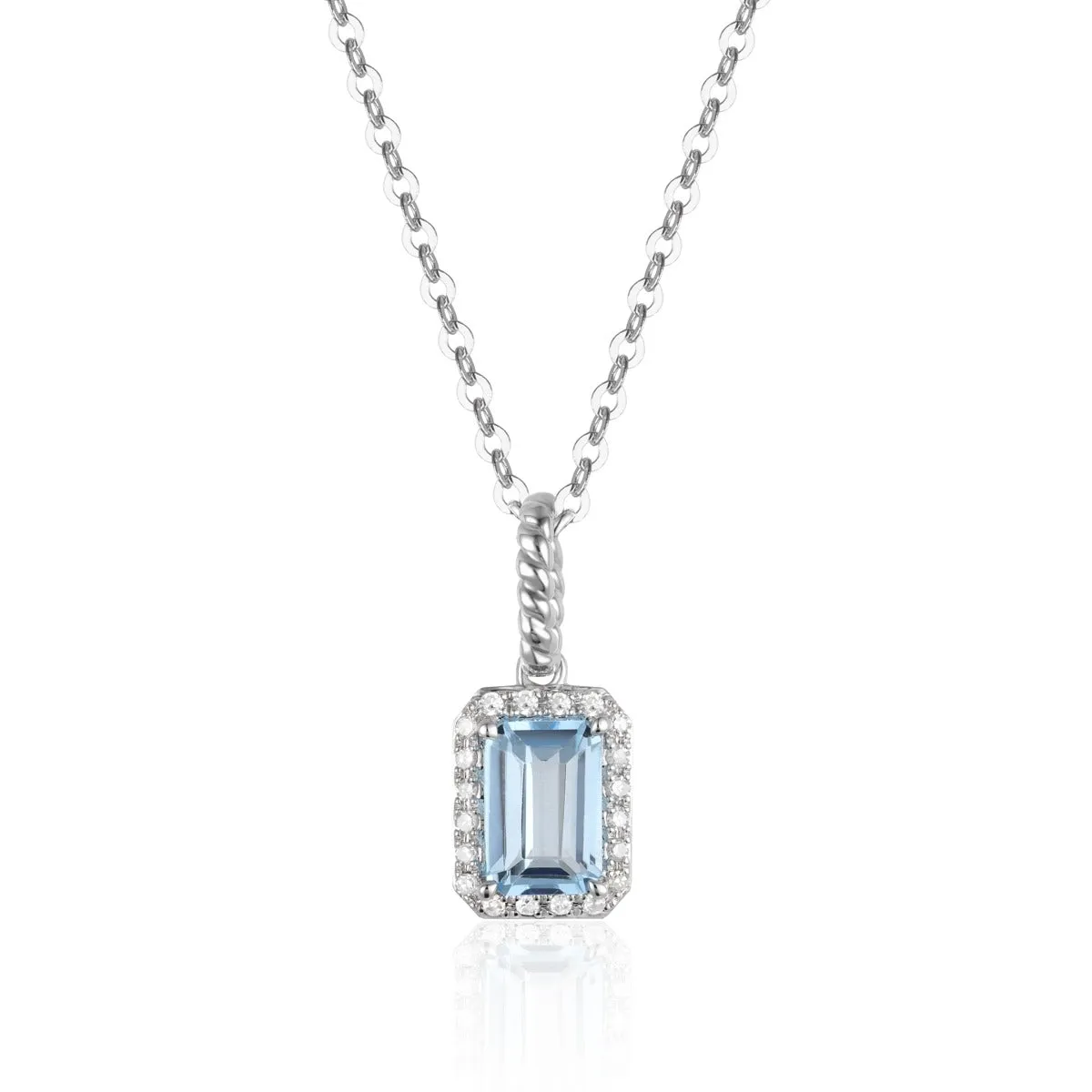 Blue Topaz & Diamond Frame 14K White Gold Pendant Necklace