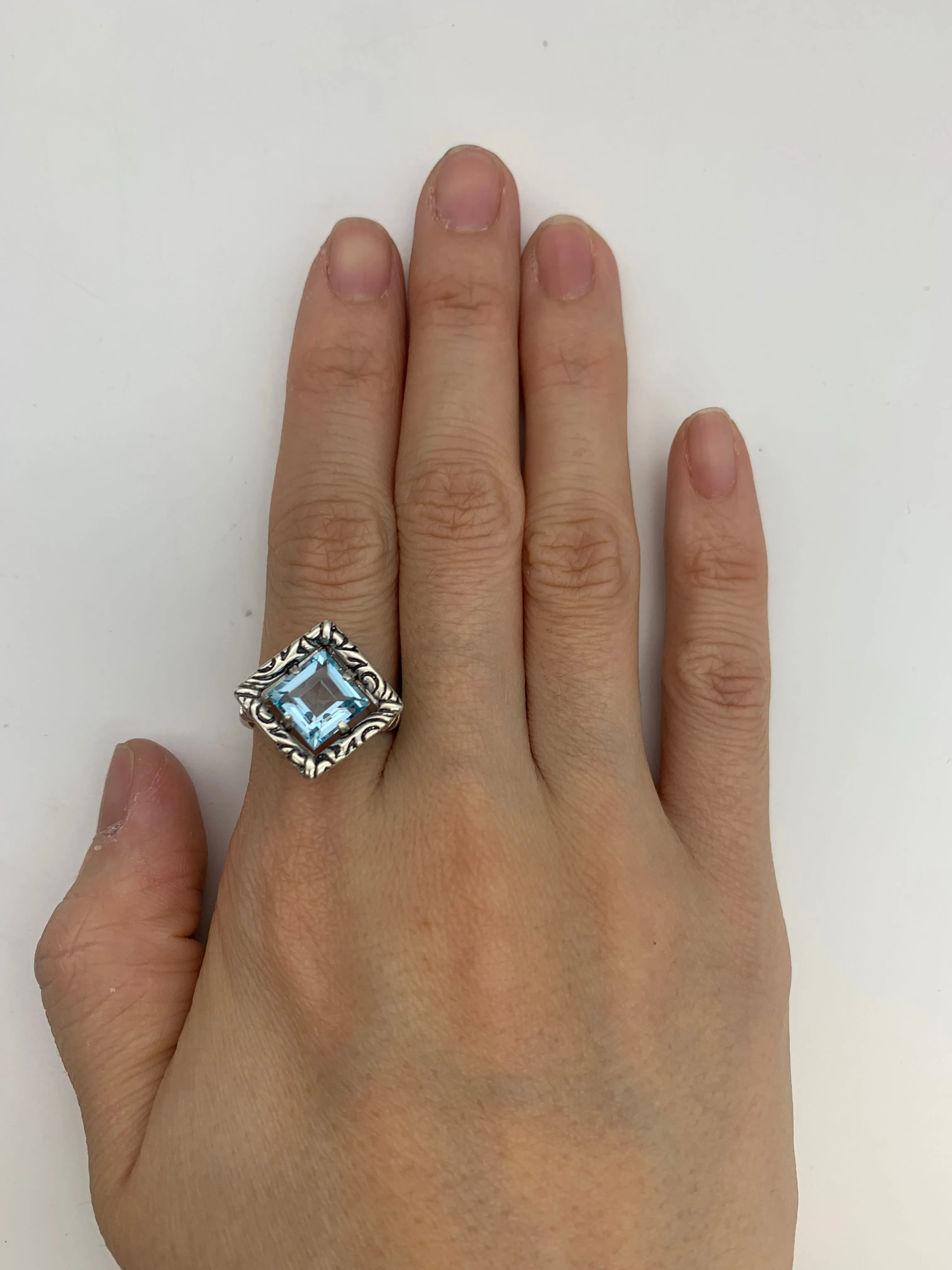 Blue Topaz Ring - Blue Square Ring - Boho Topaz Ring