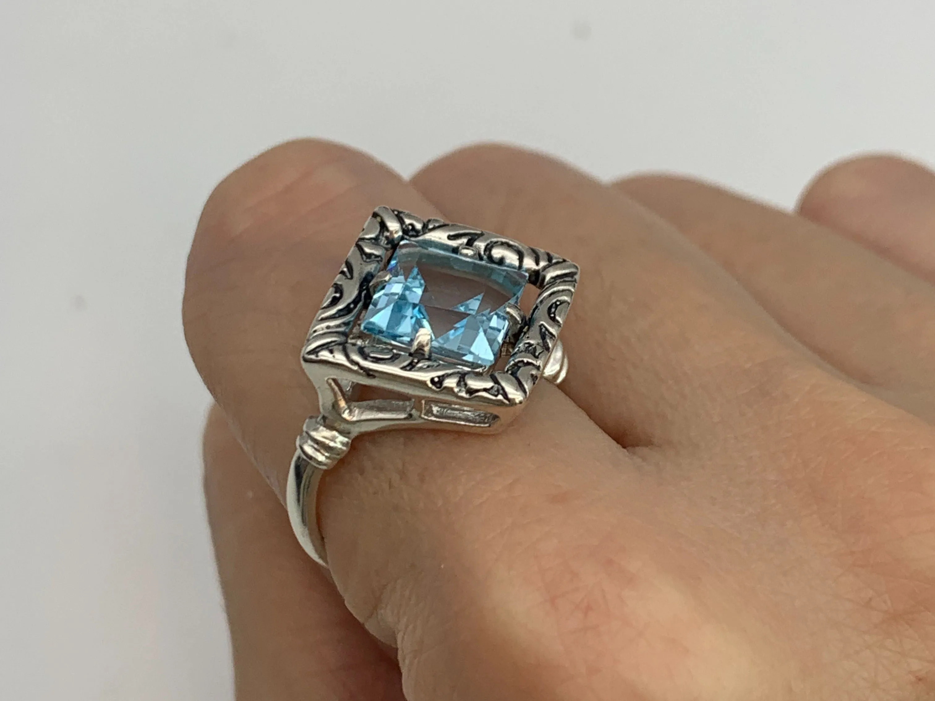 Blue Topaz Ring - Blue Square Ring - Boho Topaz Ring