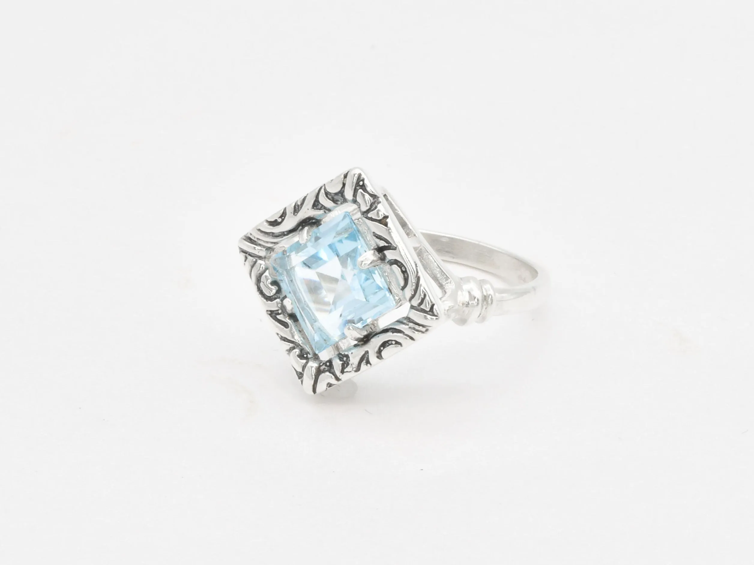 Blue Topaz Ring - Blue Square Ring - Boho Topaz Ring