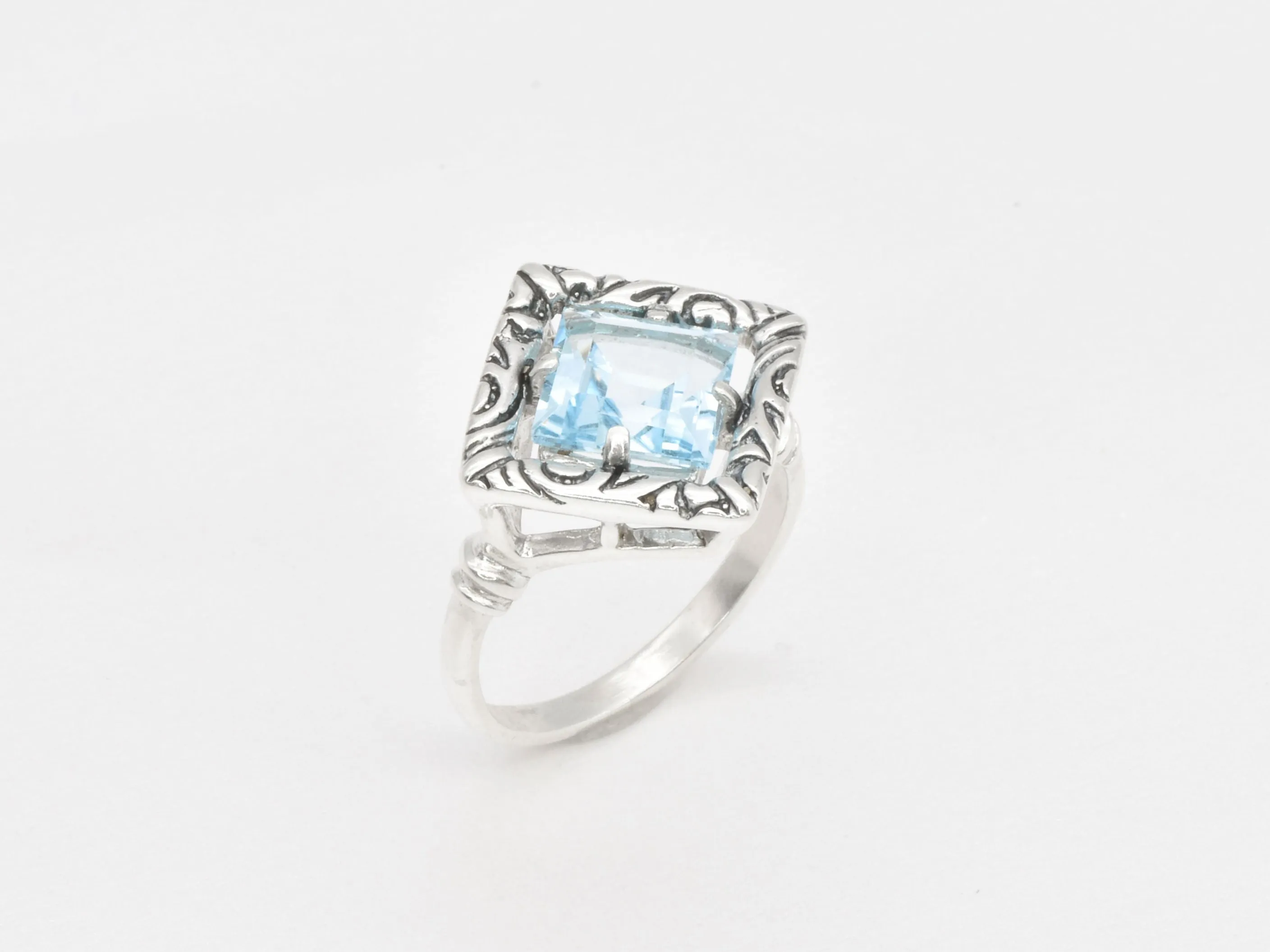 Blue Topaz Ring - Blue Square Ring - Boho Topaz Ring