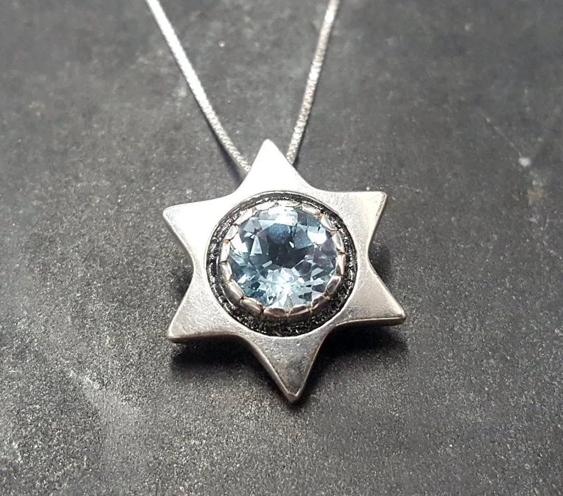 Blue Topaz Star Necklace - Natural Topaz Necklace - Blue Star Pendant