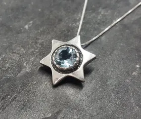 Blue Topaz Star Necklace - Natural Topaz Necklace - Blue Star Pendant