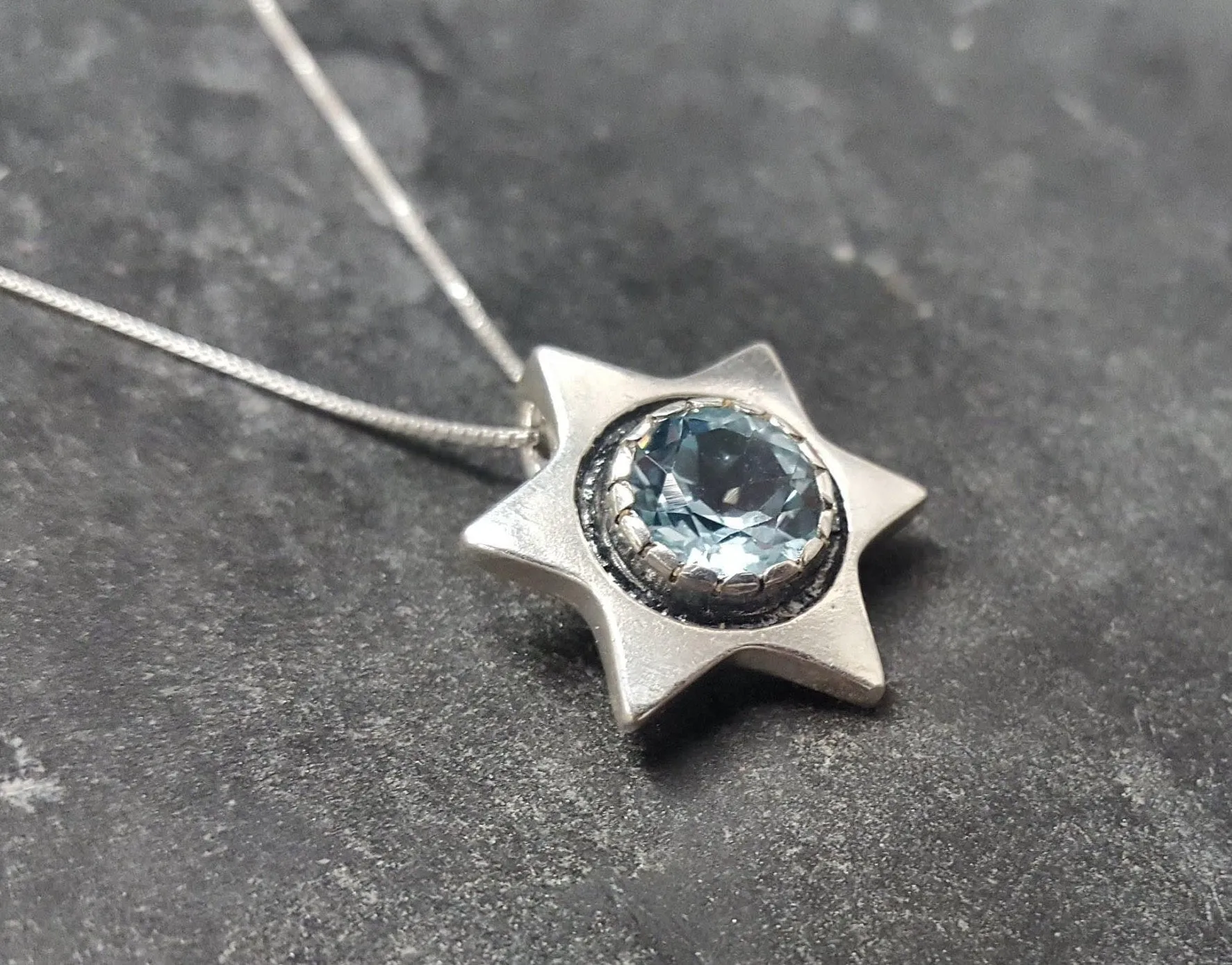 Blue Topaz Star Necklace - Natural Topaz Necklace - Blue Star Pendant