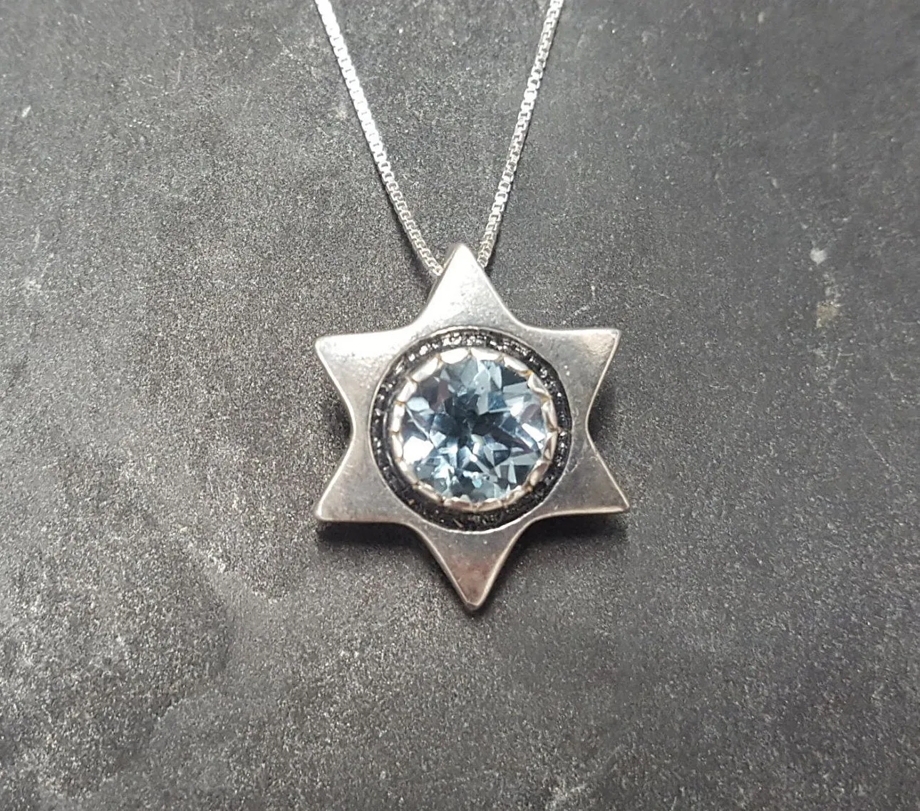 Blue Topaz Star Necklace - Natural Topaz Necklace - Blue Star Pendant