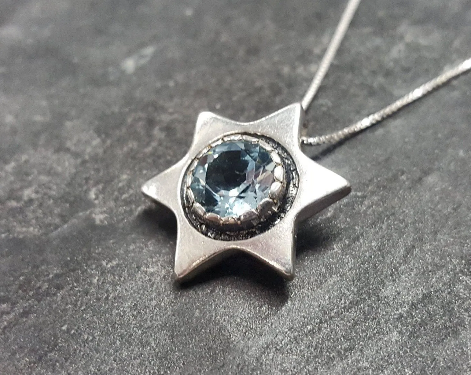 Blue Topaz Star Necklace - Natural Topaz Necklace - Blue Star Pendant