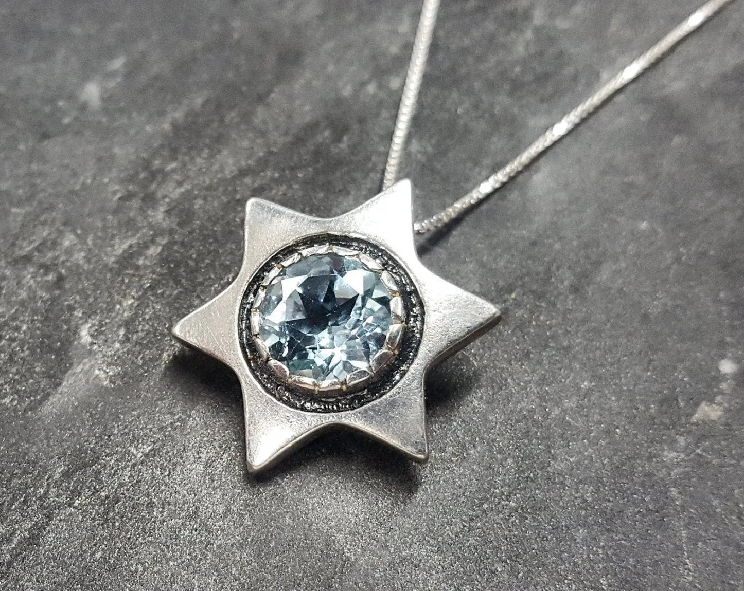 Blue Topaz Star Necklace - Natural Topaz Necklace - Blue Star Pendant