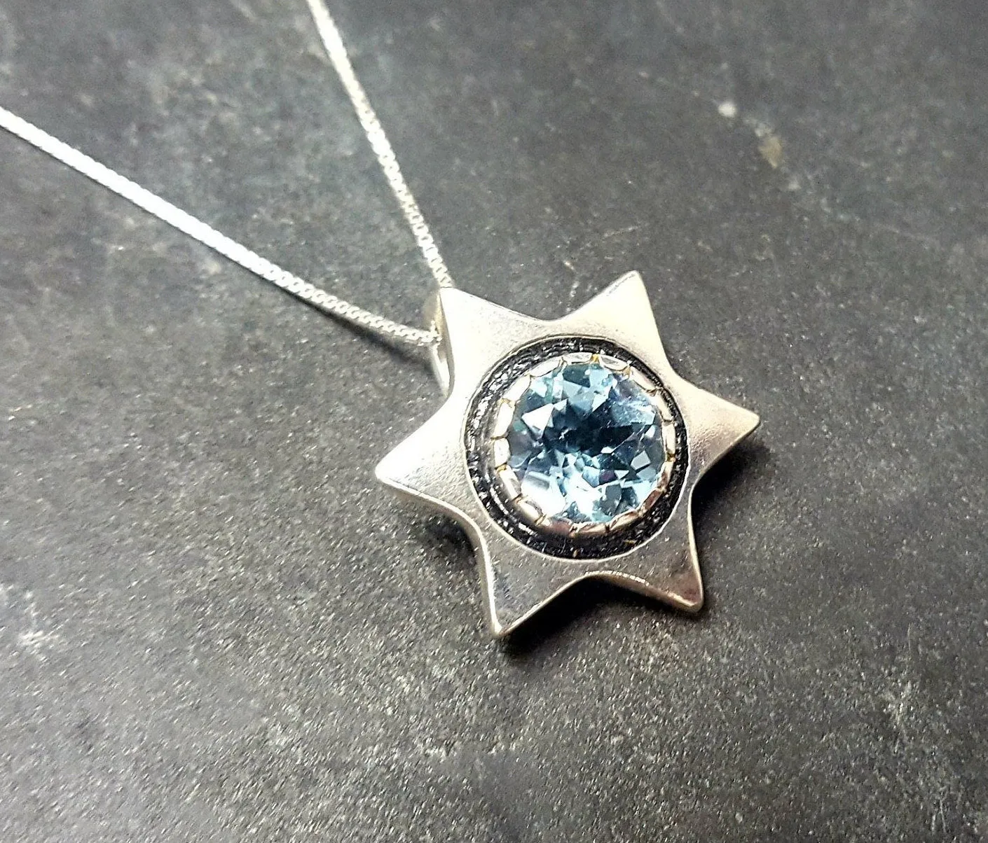 Blue Topaz Star Necklace - Natural Topaz Necklace - Blue Star Pendant