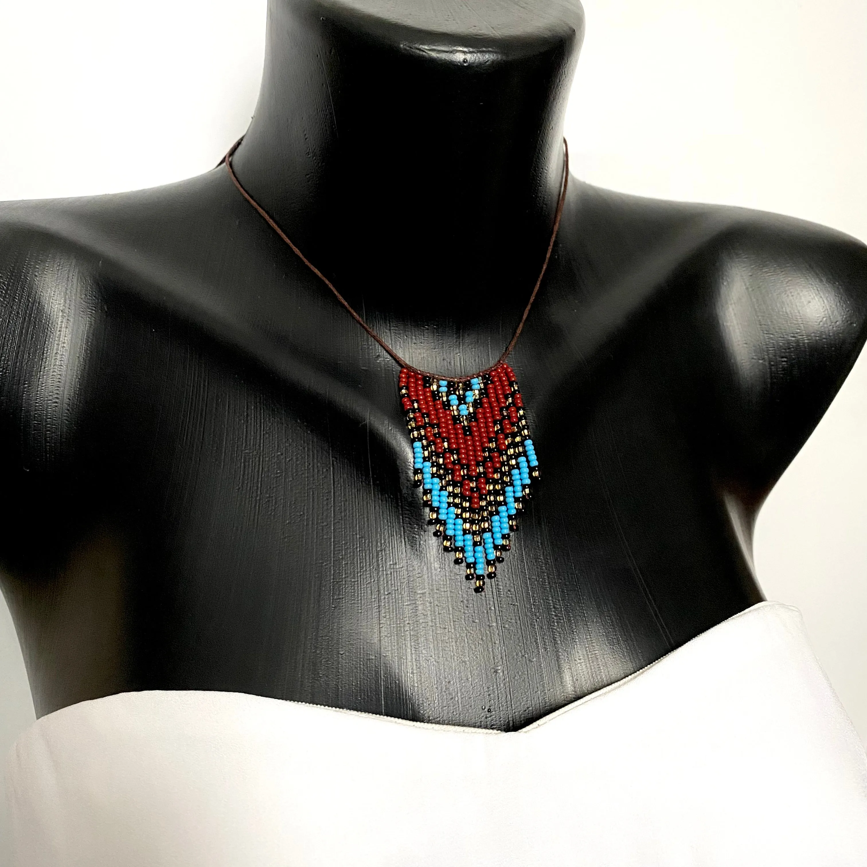 Bohemian Long Seed Beaded fringe Choker Necklace Adjustable 30", Indigenous necklace Native inspired, Boho Necklace, Hippie Necklace, Bohemian Necklace, Statement Necklace