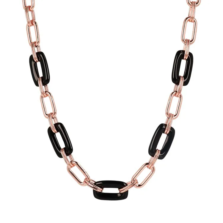 Bronzallure Variegata Black Onyx Link Necklace 48.3CM