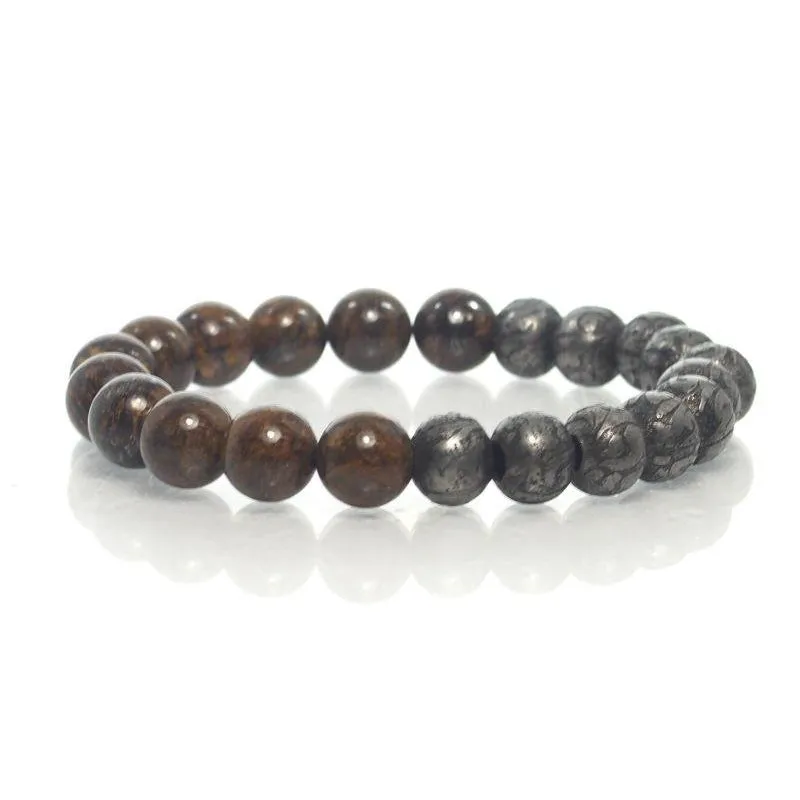 Bronzite and Iron "Om" Bead Stretch Bracelet