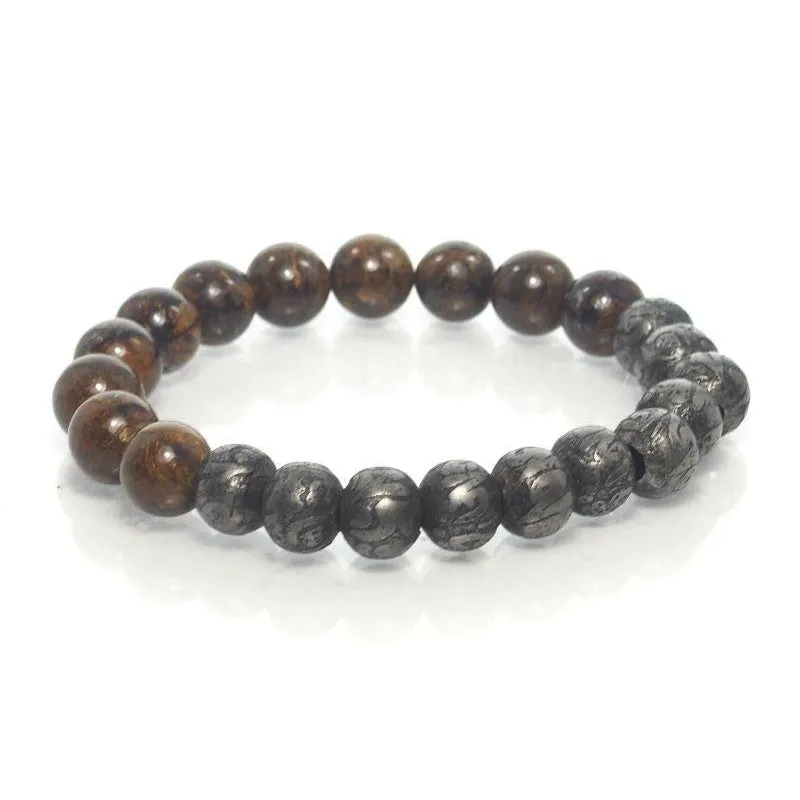 Bronzite and Iron "Om" Bead Stretch Bracelet