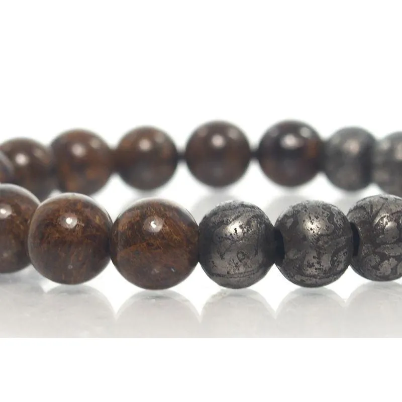 Bronzite and Iron "Om" Bead Stretch Bracelet