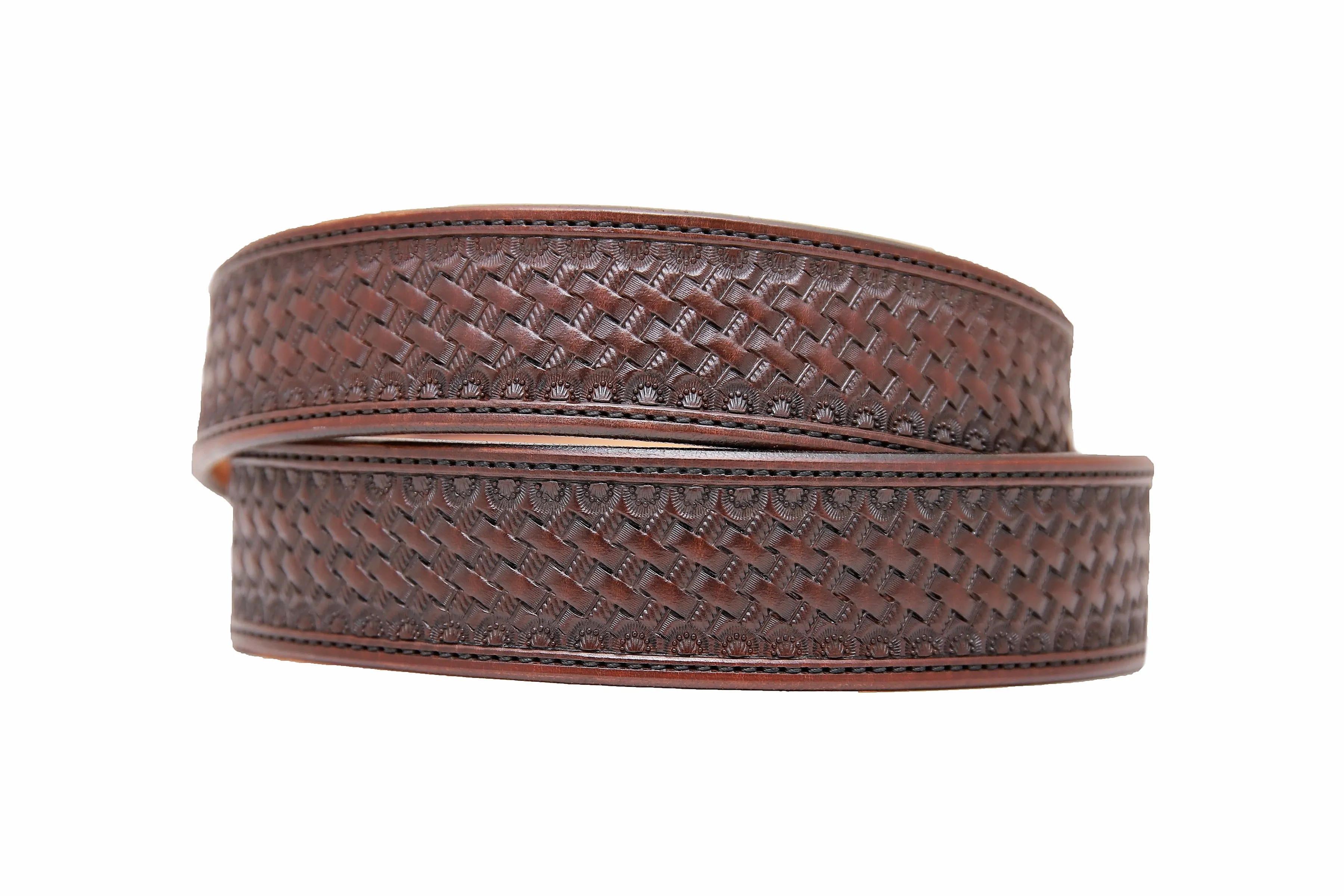 Brown Basket Stamped Western Leather Belt Straps