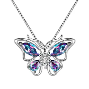 Butterfly Rainbow Mystic Topaz Necklaces Women Girls Jewelry Gift Sterling Silver