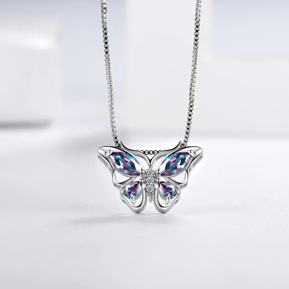 Butterfly Rainbow Mystic Topaz Necklaces Women Girls Jewelry Gift Sterling Silver