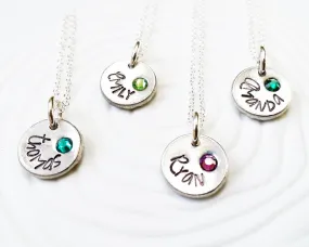 Button Necklace | Name and Birthstone Necklace | Repurposed Pewter Button Jewelry