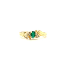 Bypass Emerald Ring with Six Side Diamonds in 14K Yellow Gold