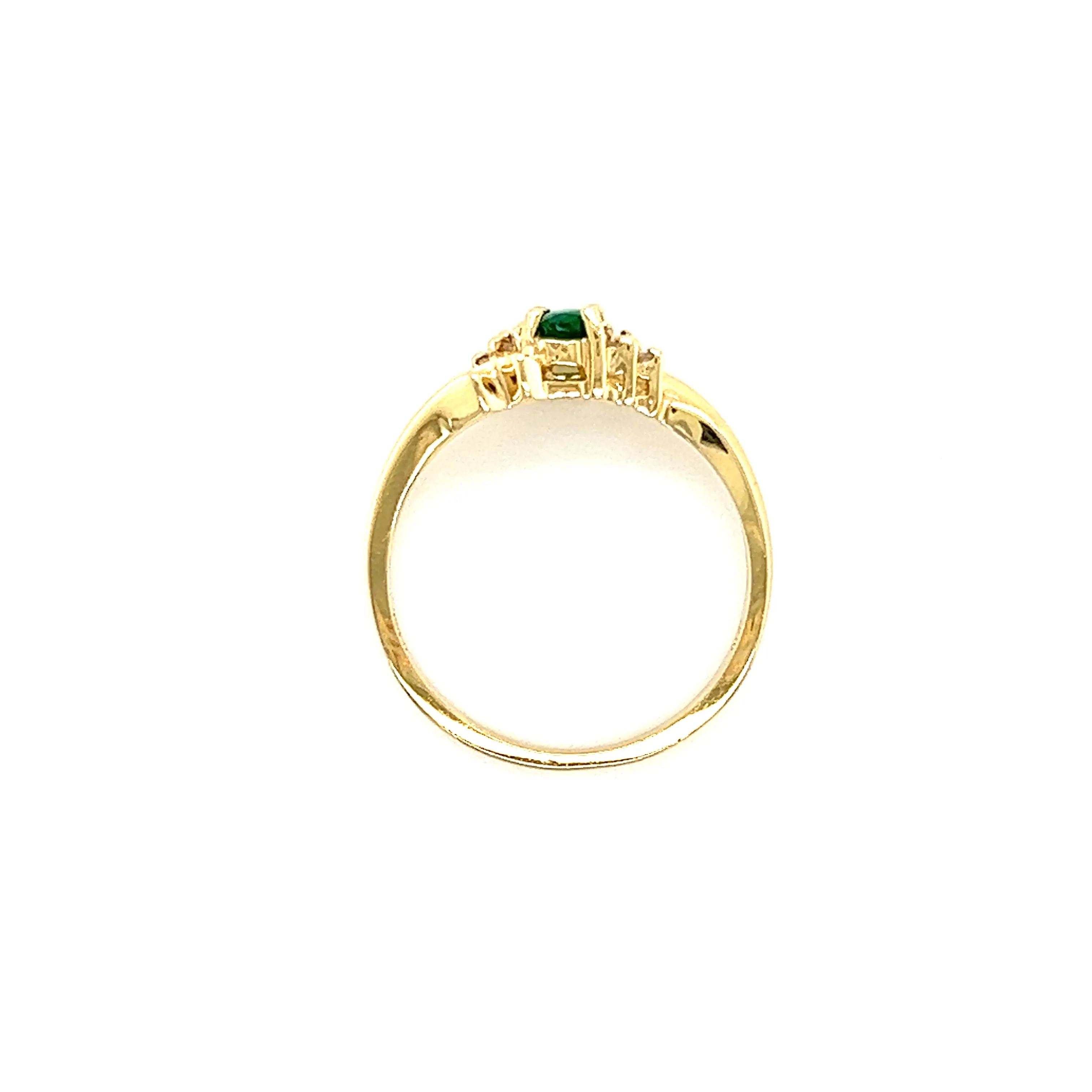 Bypass Emerald Ring with Six Side Diamonds in 14K Yellow Gold