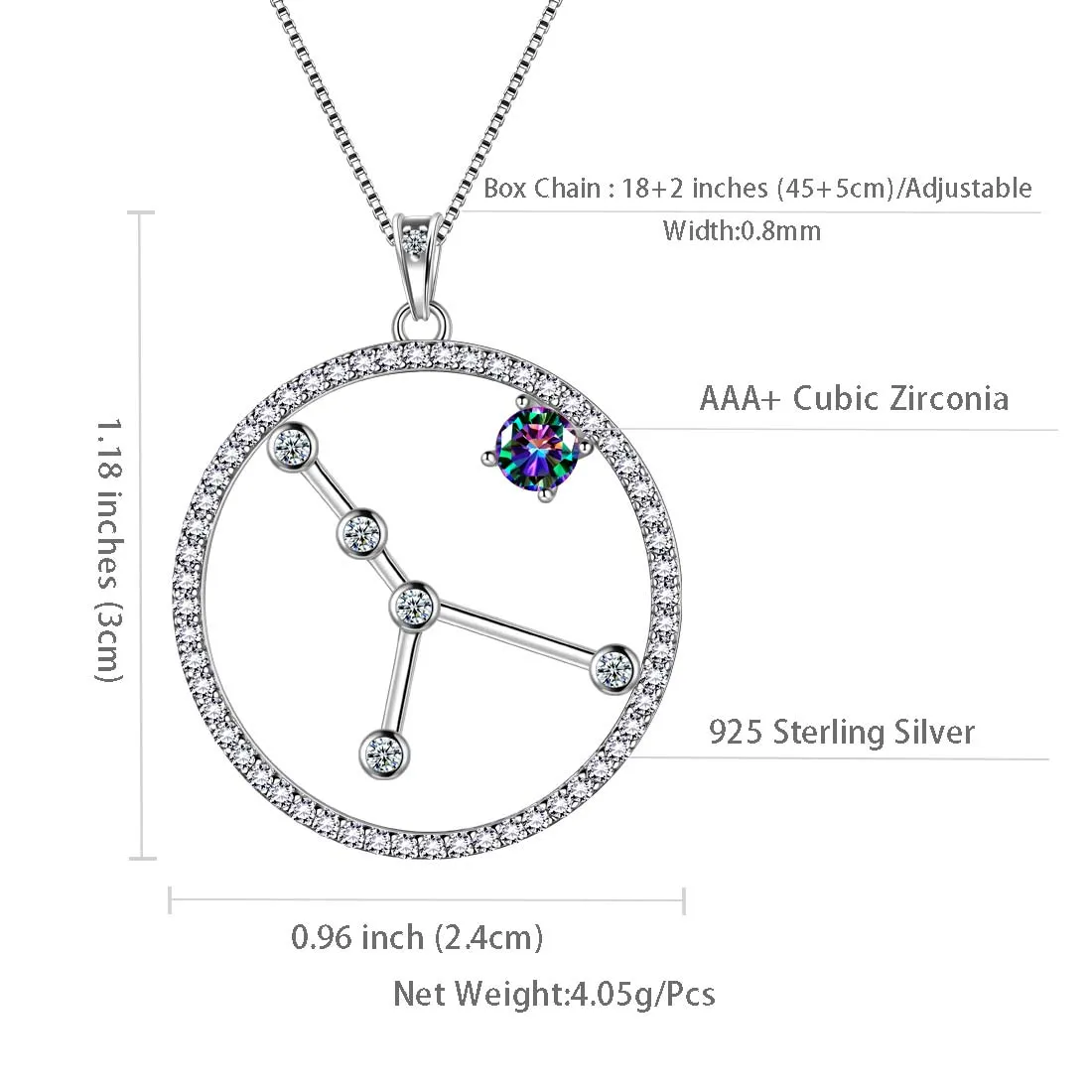 Cancer Zodiac Necklace Pendant Women Girls Jewelry Birthday Gift Mystic Topaz 925 Silver