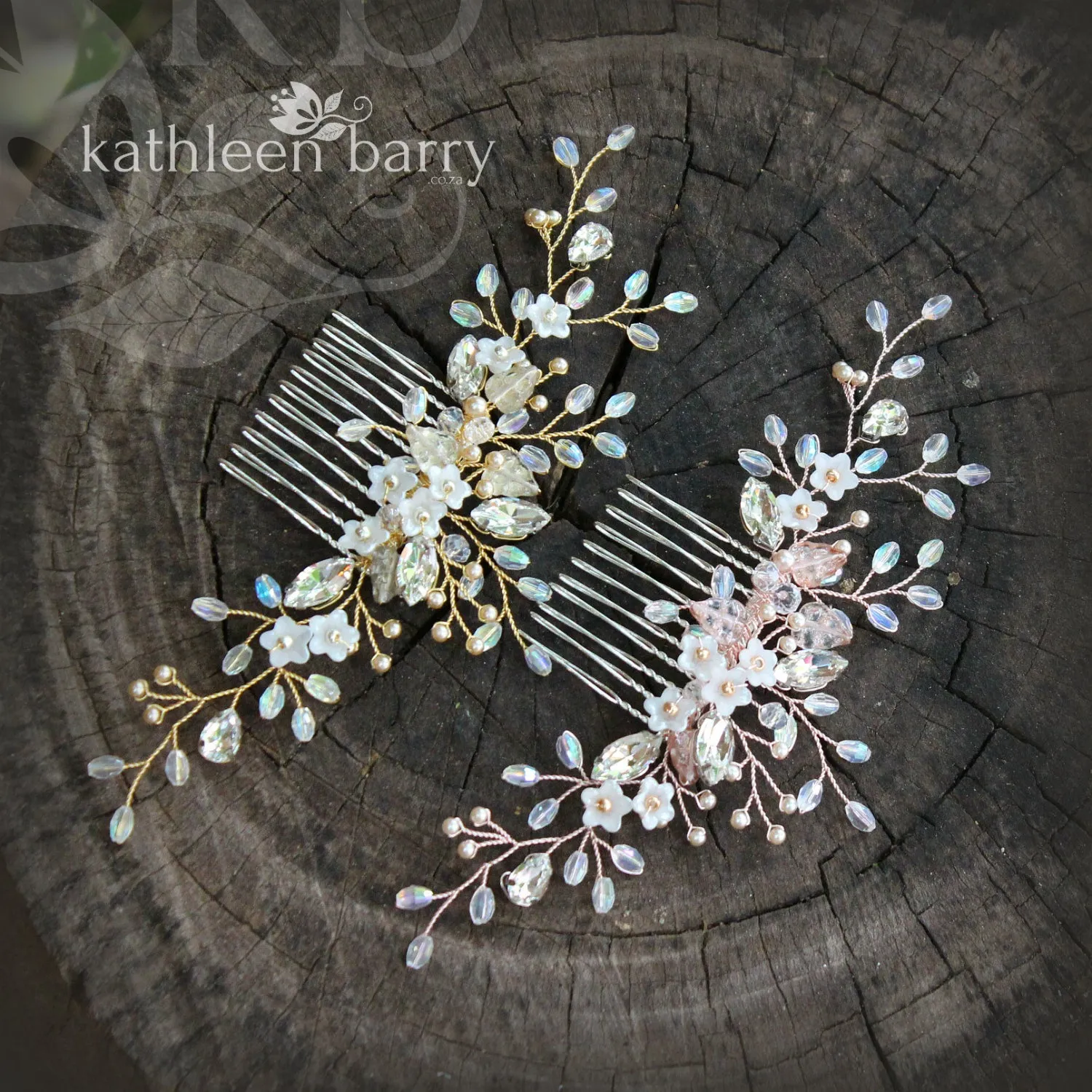 Charlotte Floral Crystal, Pearl & Rhinestone Comb - Gold, silver or rose gold