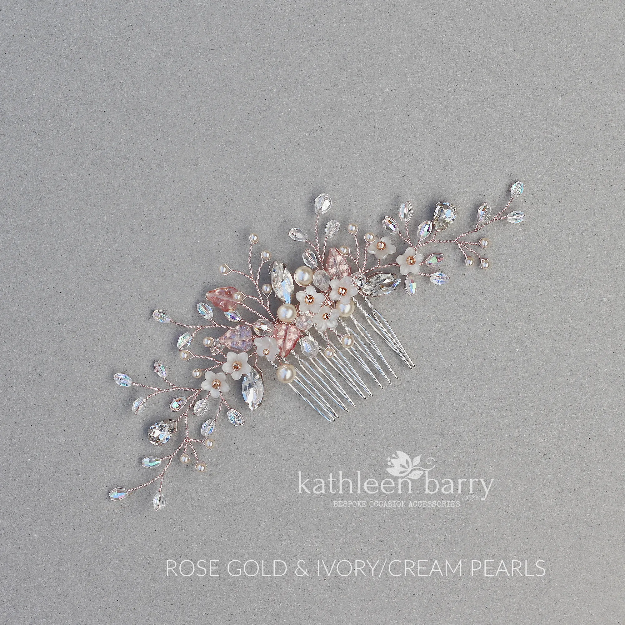 Charlotte Floral Crystal, Pearl & Rhinestone Comb - Gold, silver or rose gold