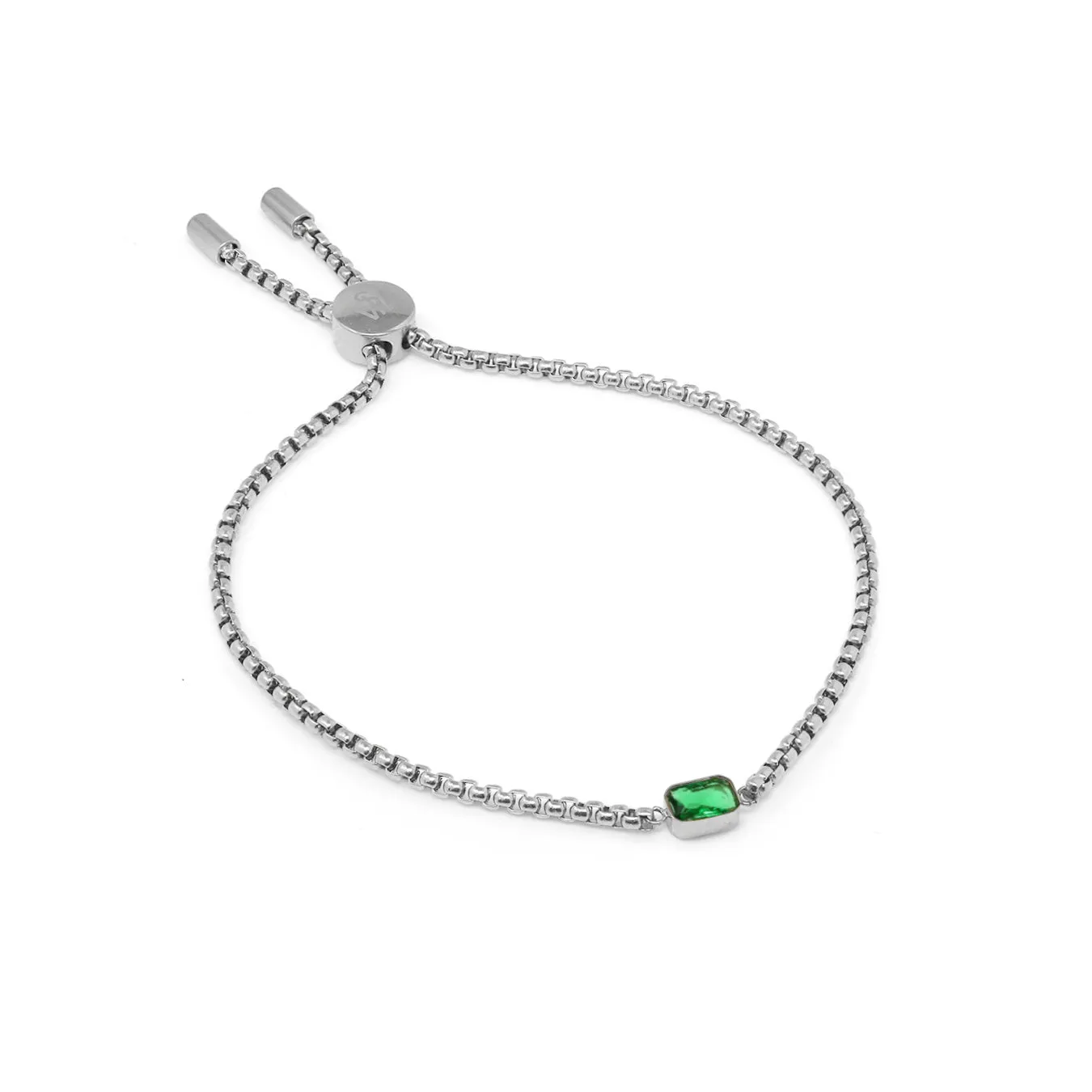 Children's May Emerald Birthstone Bracelet - Silver