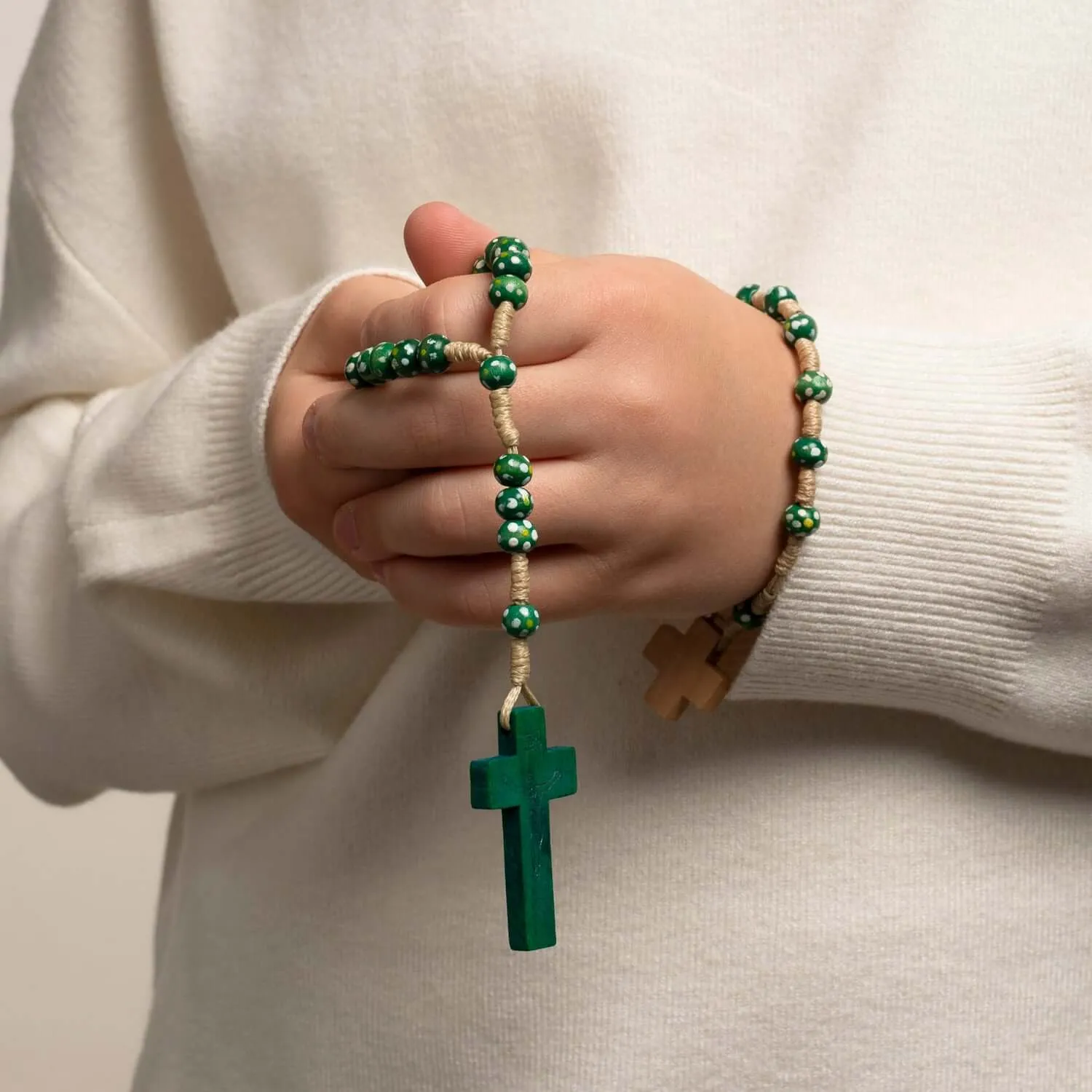 CHILDREN'S ROSARY BRACELET - WOOD - GREEN