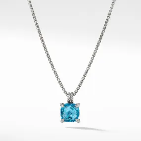 Châtelaine® Pendant Necklace with Blue Topaz and Diamonds, 11mm