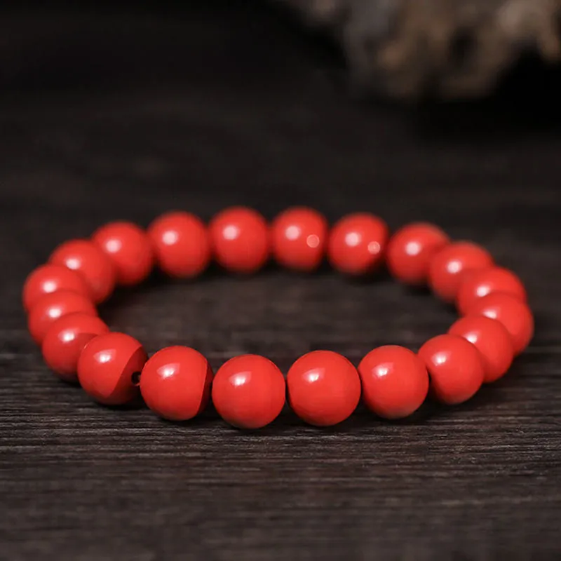 Cinnabar and Red Sand Sterling Silver Bracelet, Natal Year Jewelry