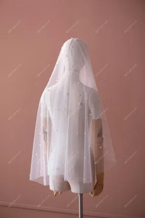 Classic Fingertip Length Pearls Wedding Veil without Comb