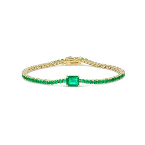 Classic Natural Emerald Gemstone Tennis Bracelet | 18K Yellow Gold