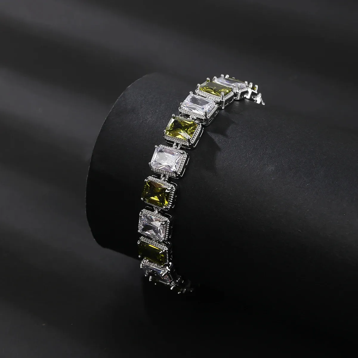 Classic Silver Plated Elegant Gorgeous Red ,Yellow, Green, Square Cubic Zirconia Bracelets Chain for Women CK10172