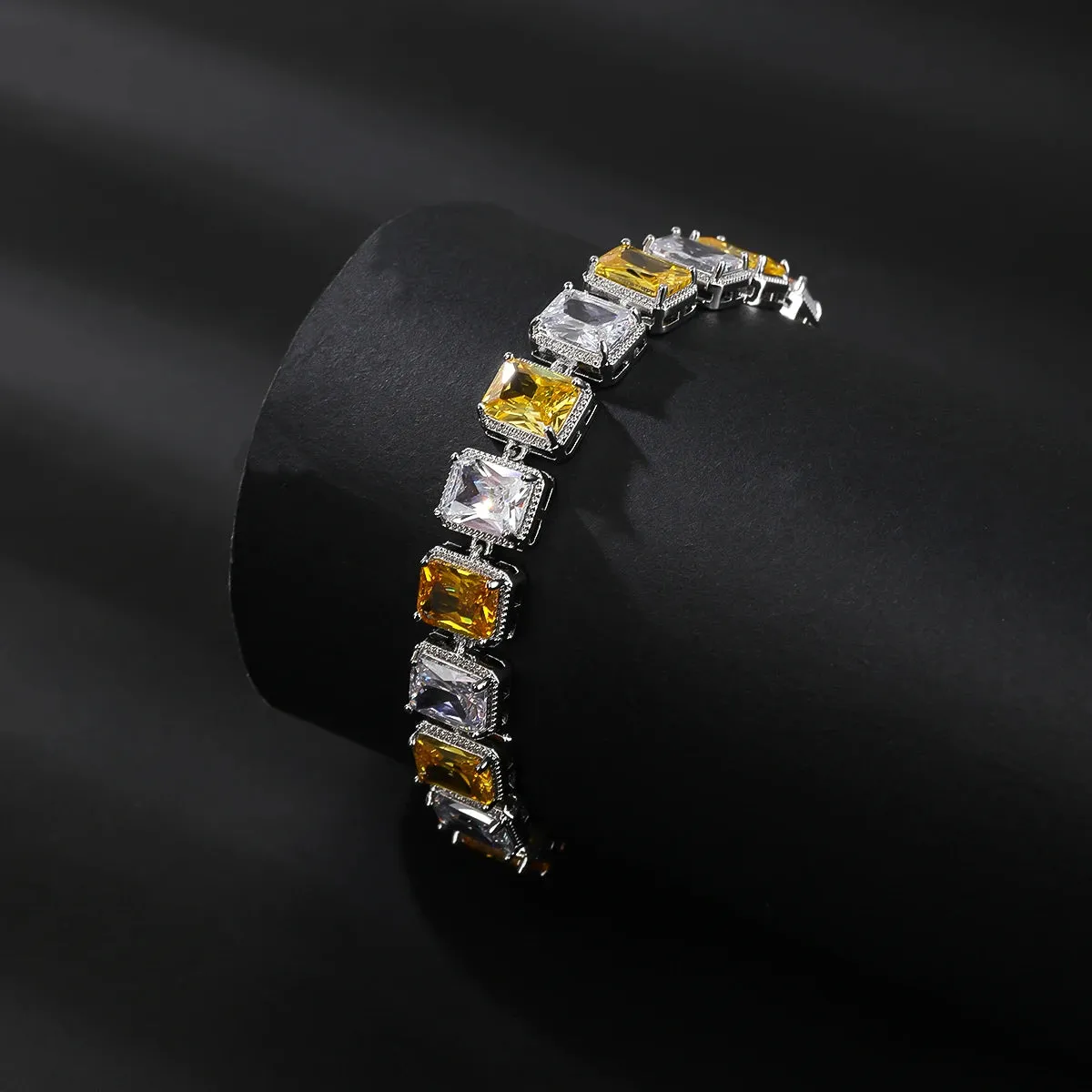 Classic Silver Plated Elegant Gorgeous Red ,Yellow, Green, Square Cubic Zirconia Bracelets Chain for Women CK10172