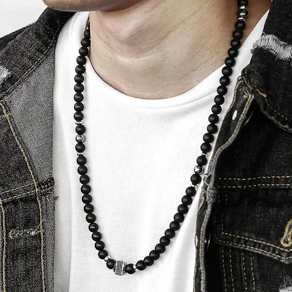 Classy Men Black Onyx Beaded Necklace