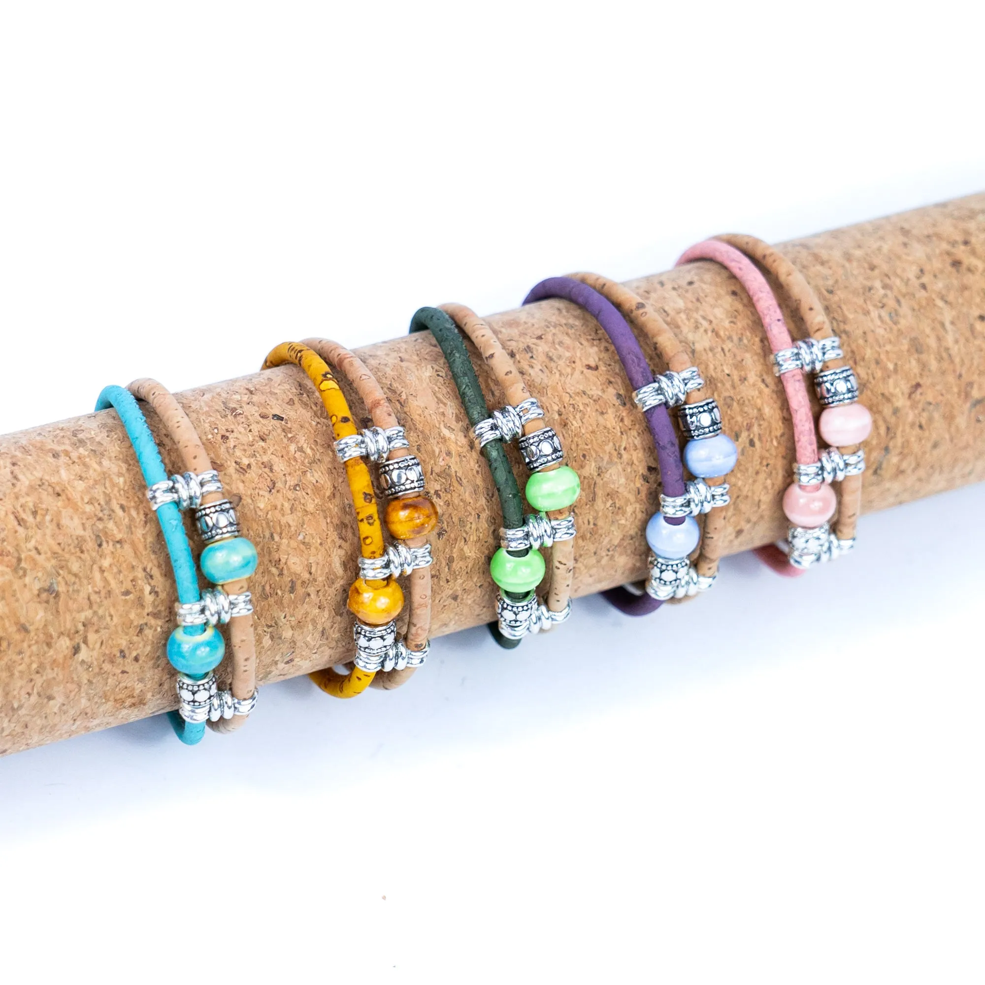 Colorful cork thread and ceramic beads handmade women's bracelet BR-425-MIX-5